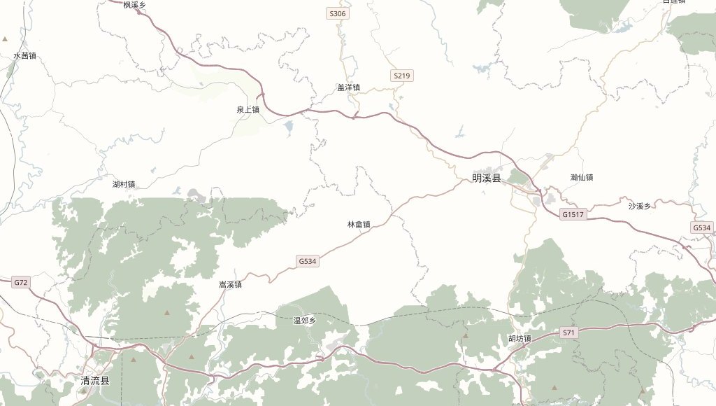 Map of Mingxi County, Sanming, Fujian, China